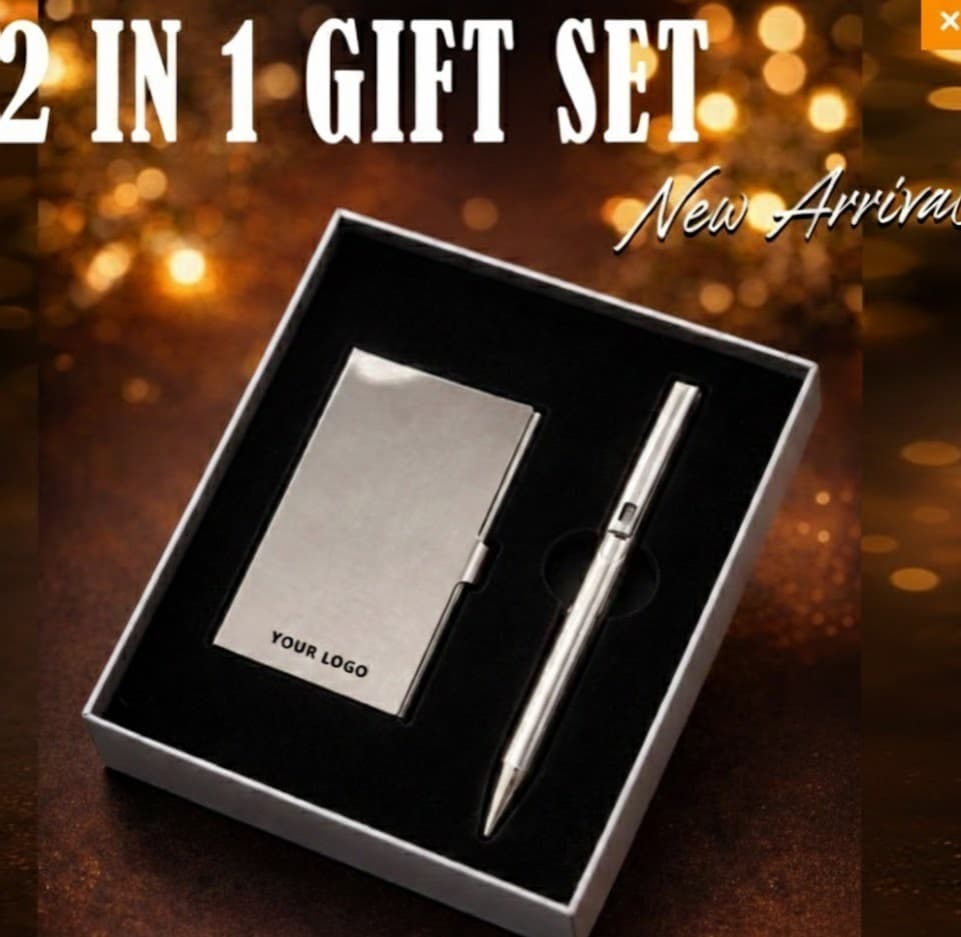 2-In-1 Stainless Steel Card Holder & Metal Ball Pen